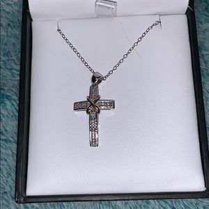 Nicolette silver cross necklace with gold accents